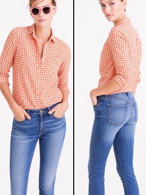 J. Crew Orange Gingham Button-Down Shirt 00P